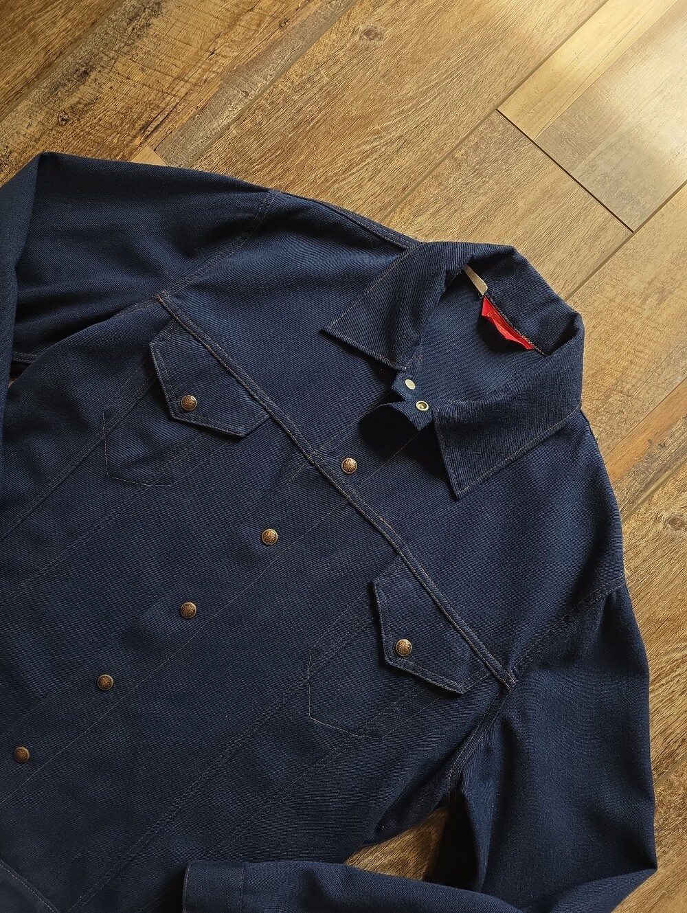 Sears - Vintage 70s Snap Front Western Work Shirt Jacket - Large - Navy